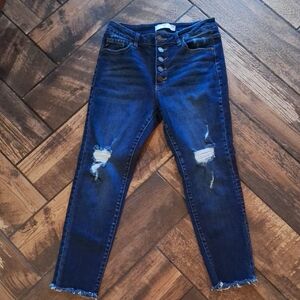 KanCan Dark Blue Distressed Ankle Jeans